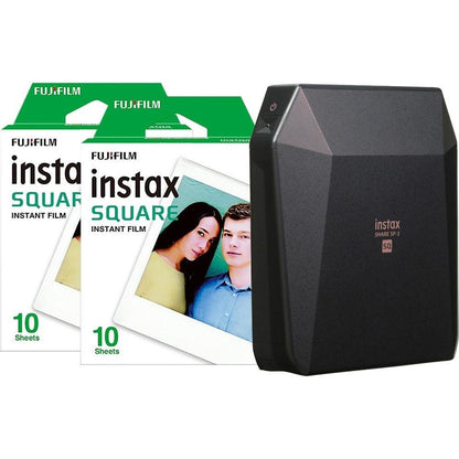 Fujifilm Instax SP-3 Share Square Wireless Photo Printer - Black - Printer + 20 Shot Pack