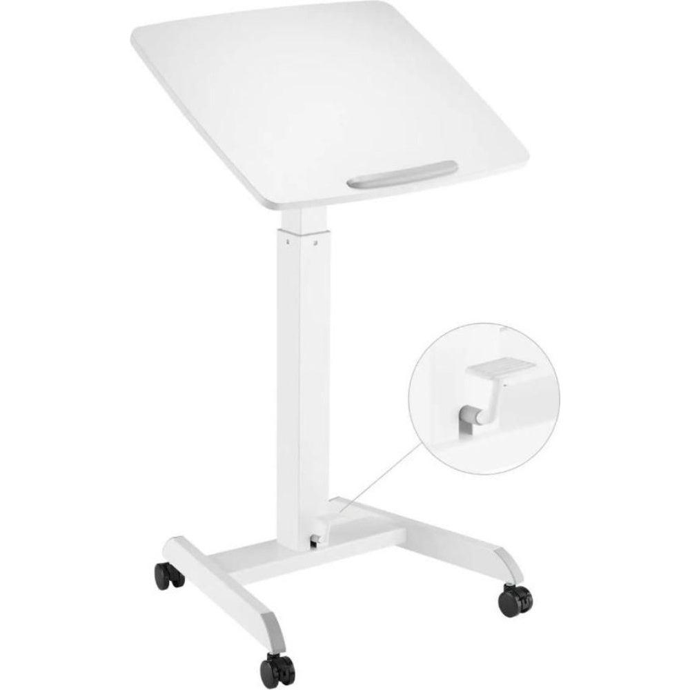 ProperAV Mobile Desk Trolley Workstation with Gas Spring Height Adjustment White