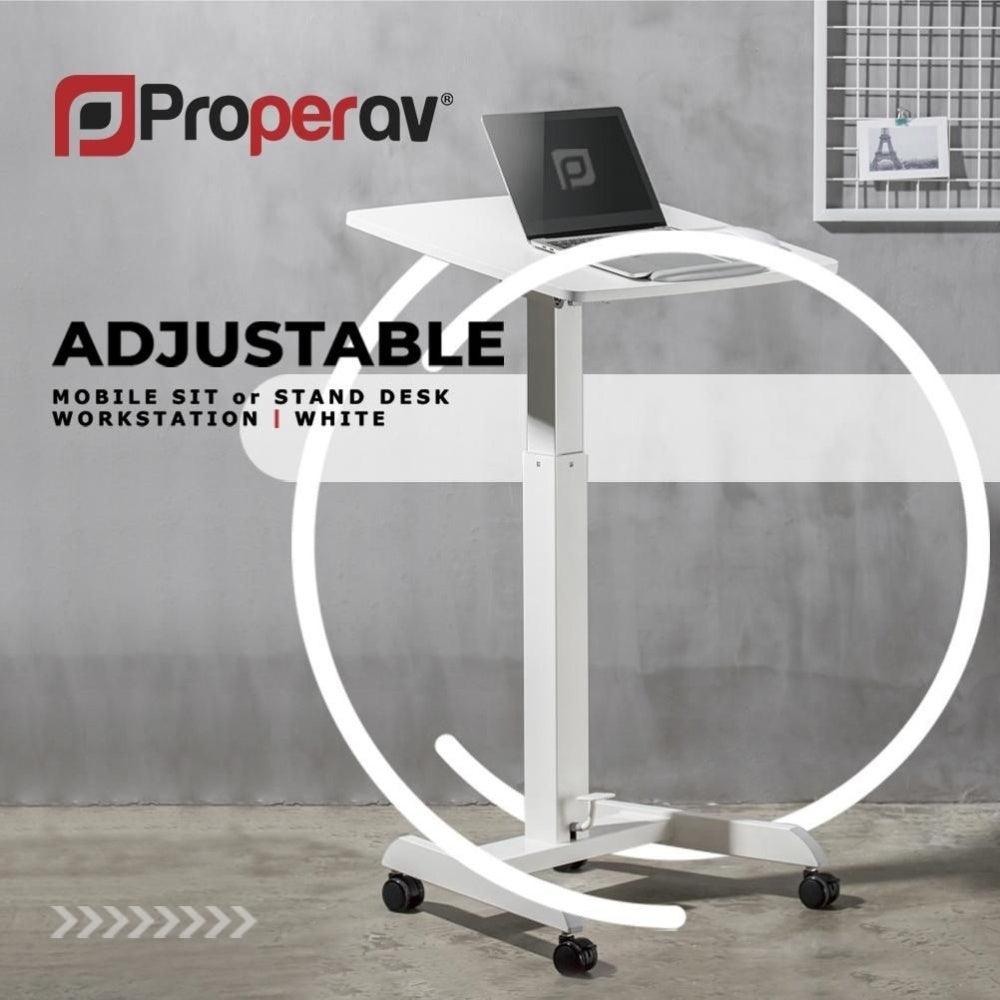 ProperAV Mobile Desk Trolley Workstation with Gas Spring Height Adjustment White