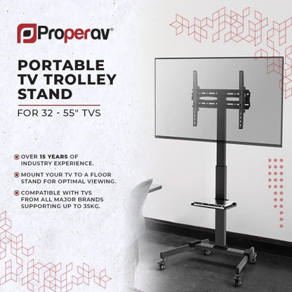 ProperAV Mobile TV Trolley Stand on Wheels for 32’’-55’’ Max Load 35kg VESA Max 400-400mm