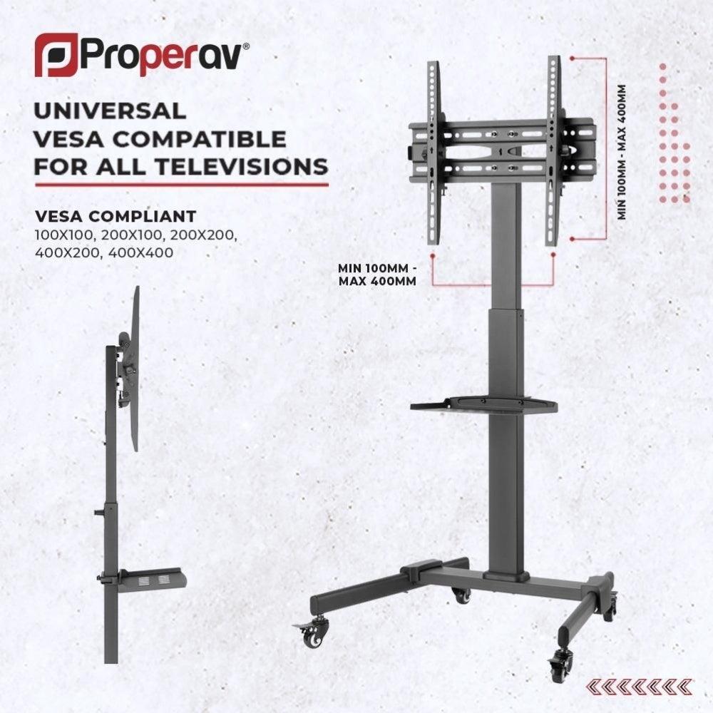 ProperAV Mobile TV Trolley Stand on Wheels for 32’’-55’’ Max Load 35kg VESA Max 400-400mm