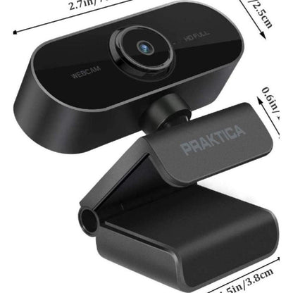 PRAKTICA Webcam Full HD 1080P Auto Focus USB-A Built in Microphone & Tripod Mount