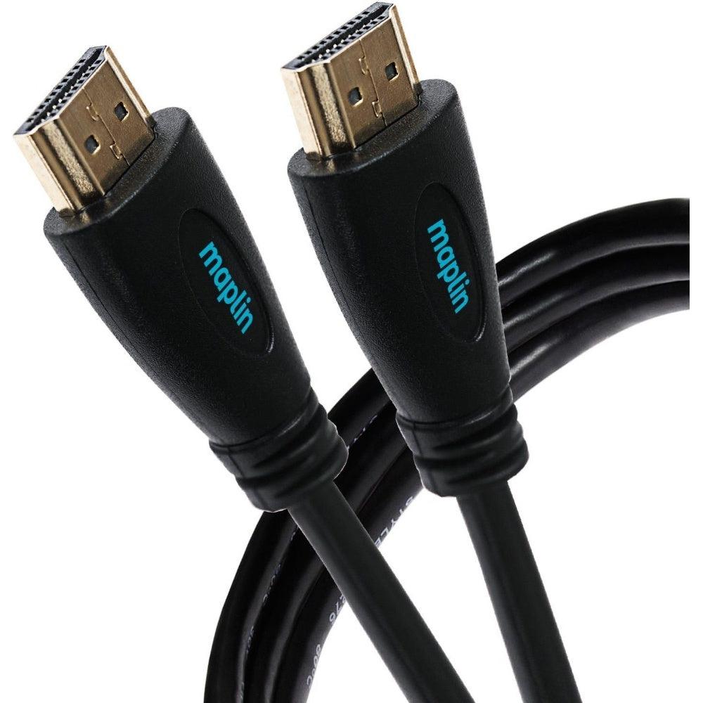 Maplin Thin HDMI to HDMI 4K Ultra HD Cable with Ethernet & Gold Connectors - Black, 3m