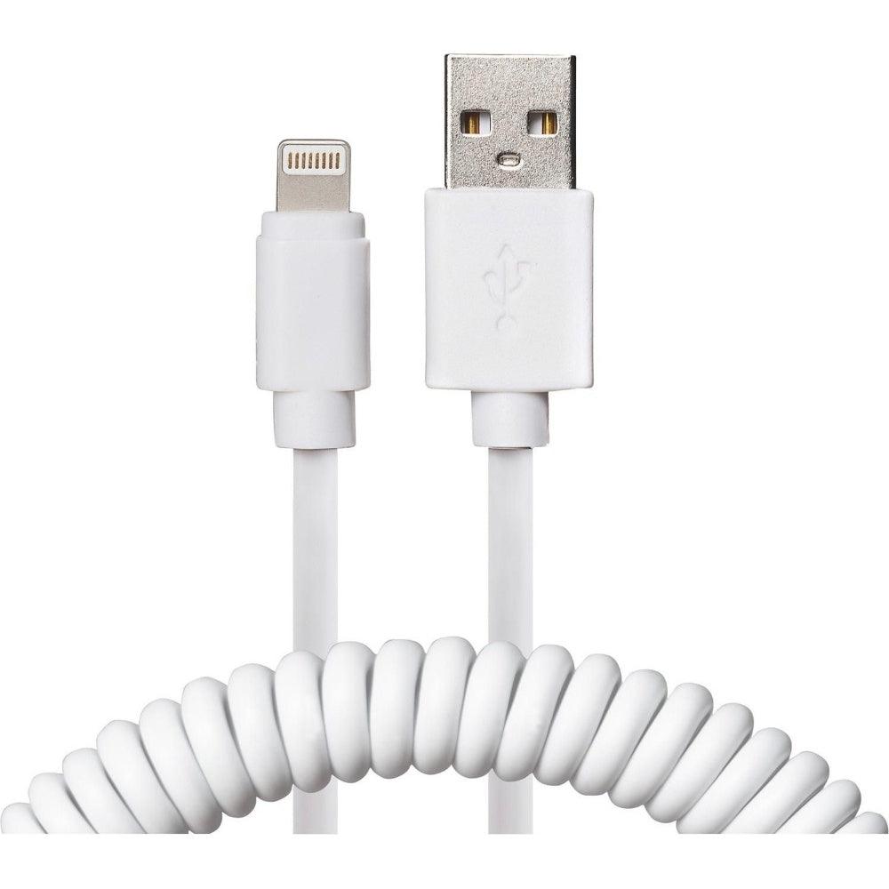 Maplin Lightning Connector to USB-A Coiled Curly Cable Extending to 0.5m White