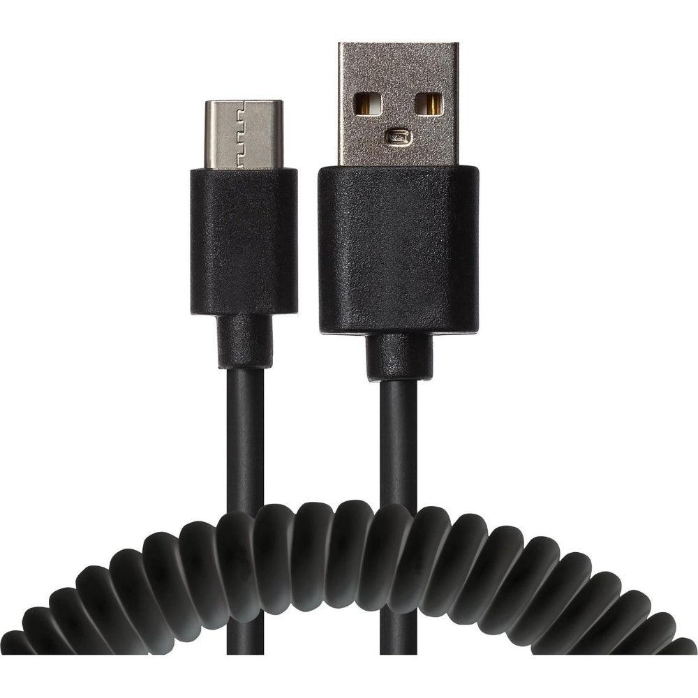 Maplin USB-A to Micro USB-B Coiled Curly Cable Extending to 1.0m Black