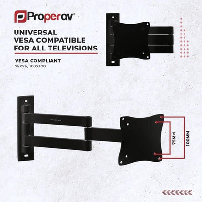 ProperAV Heavy Duty Swing Arm TV Wall Bracket 13 - 28" Tilt 70 VESA Max 100 x 100 - Black