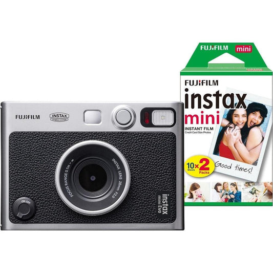 Fujifilm Instax Mini Evo Hybrid Instant Camera - Black - Camera + 20 Shot Pack