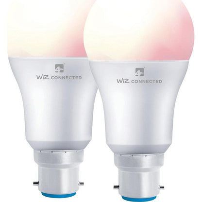 4lite WiZ Connected A60 Dimmable Multicolour WiFi LED Smart Bulb - B22 Bayonet - Pack of 2