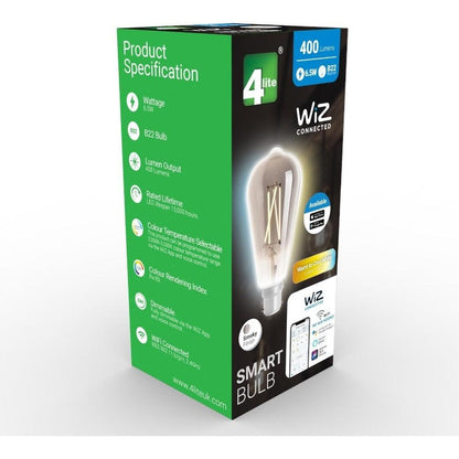 4lite WiZ Connected ST64 Smoky White WiFi LED Smart Bulb - B22 Bayonet - Pack of 2