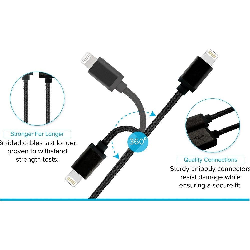 Maplin Lightning Connector to USB-A Braided Cable 1.8m Black