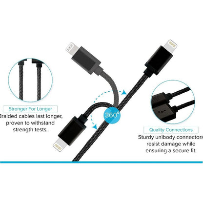 Maplin Lightning Connector to USB-A Braided Cable 1.8m Black