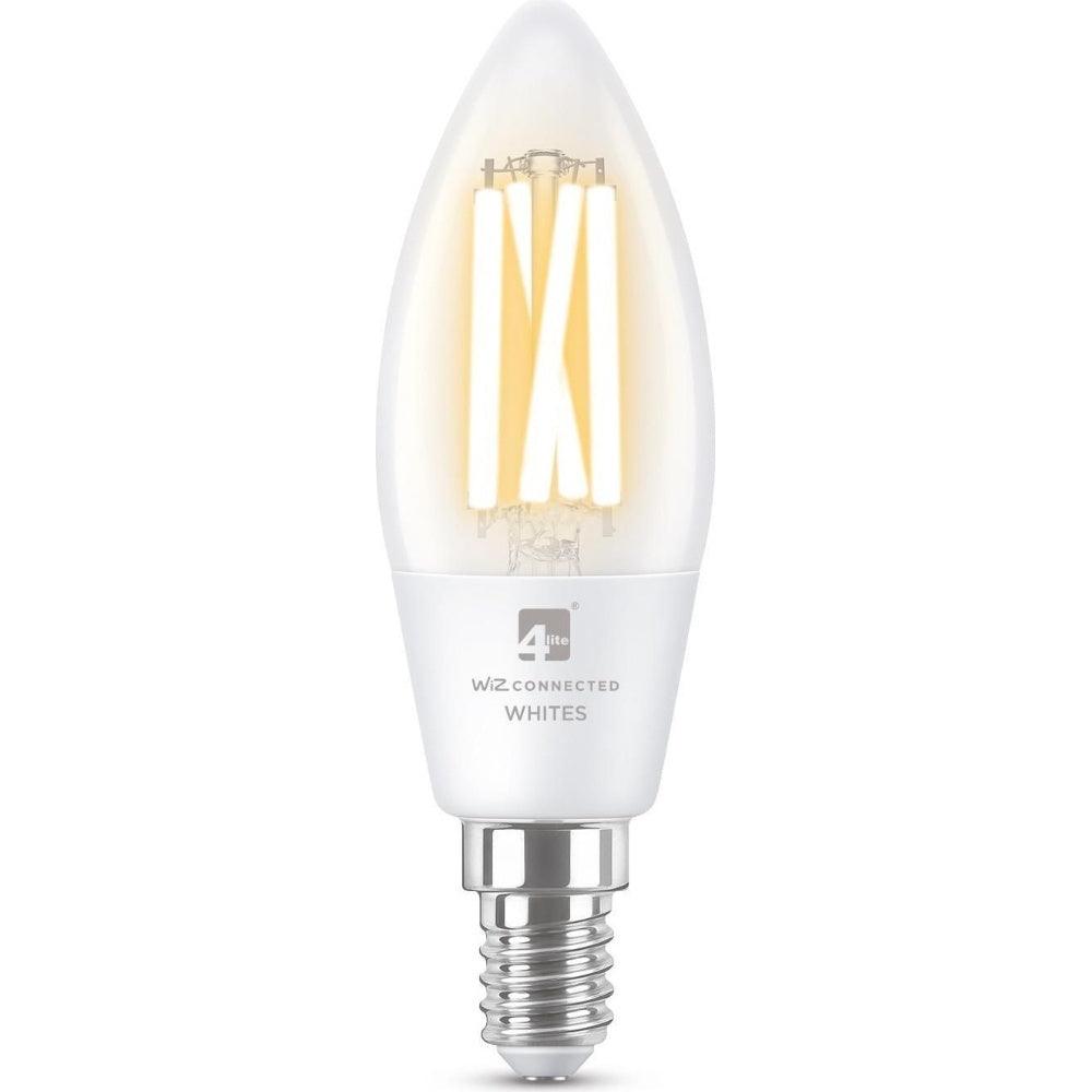 4lite WiZ Connected C35 Candle Filament White WiFi LED Smart Bulb - E14 Small Screw - Pack of 2