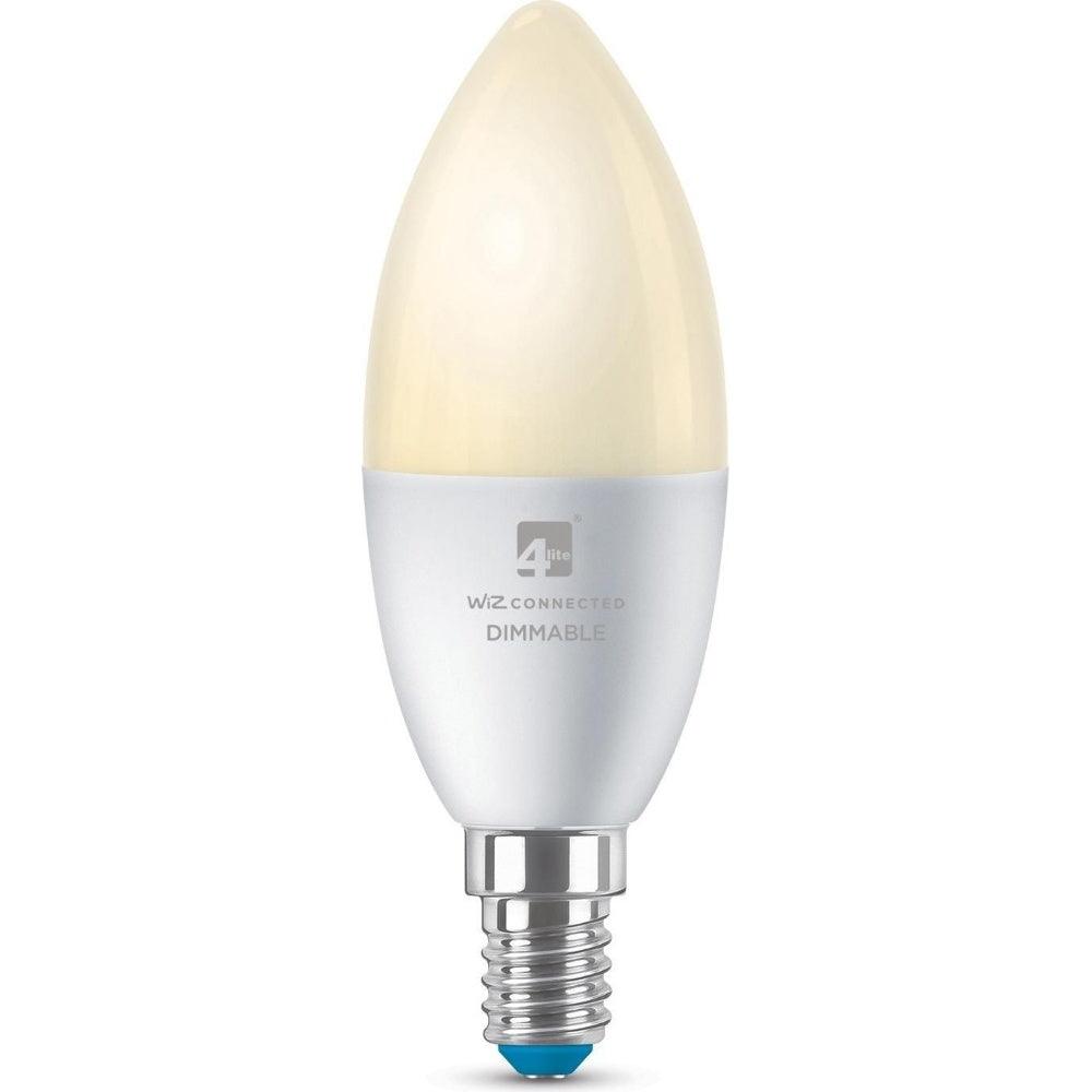 4lite WiZ Connected C37 Candle Dimmable Warm White WiFi LED Smart Bulb - E14 Small Screw - Pack of 2