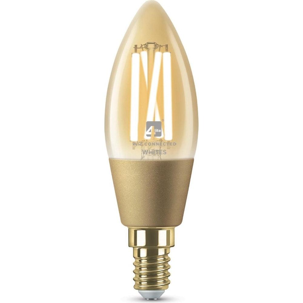 4lite WiZ Connected C35 Candle Filament Amber WiFi LED Smart Bulb - E14 Small Screw - Pack of 3