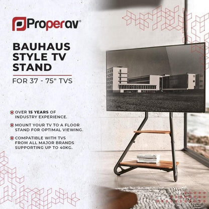 ProperAV TV Floor Stand Bauhaus Style for 37’’-75’’ Screens Black Max Load 40kg