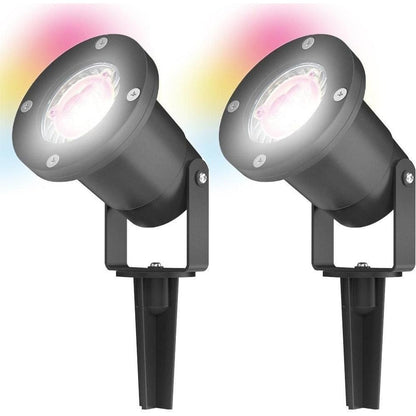 4lite WiZ Connected Outdoor IP65 Multicolour GU10 Smart LED Spike Light - Pack of 2 + Remote