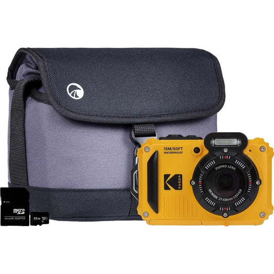 Kodak PIXPRO WPZ2 16MP 4x Zoom Tough Compact Camera - Yellow - Camera + Sandisk 32GB SD Card + System Bag