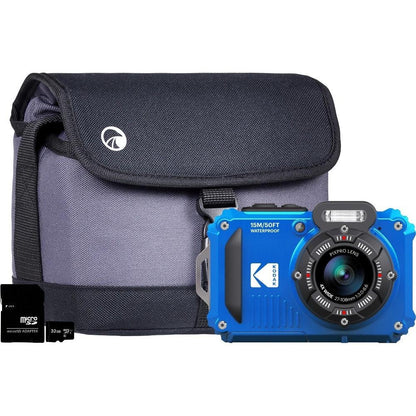 Kodak PIXPRO WPZ2 16MP 4x Zoom Tough Compact Camera - Blue - Camera + Sandisk 32GB SD Card + System Bag