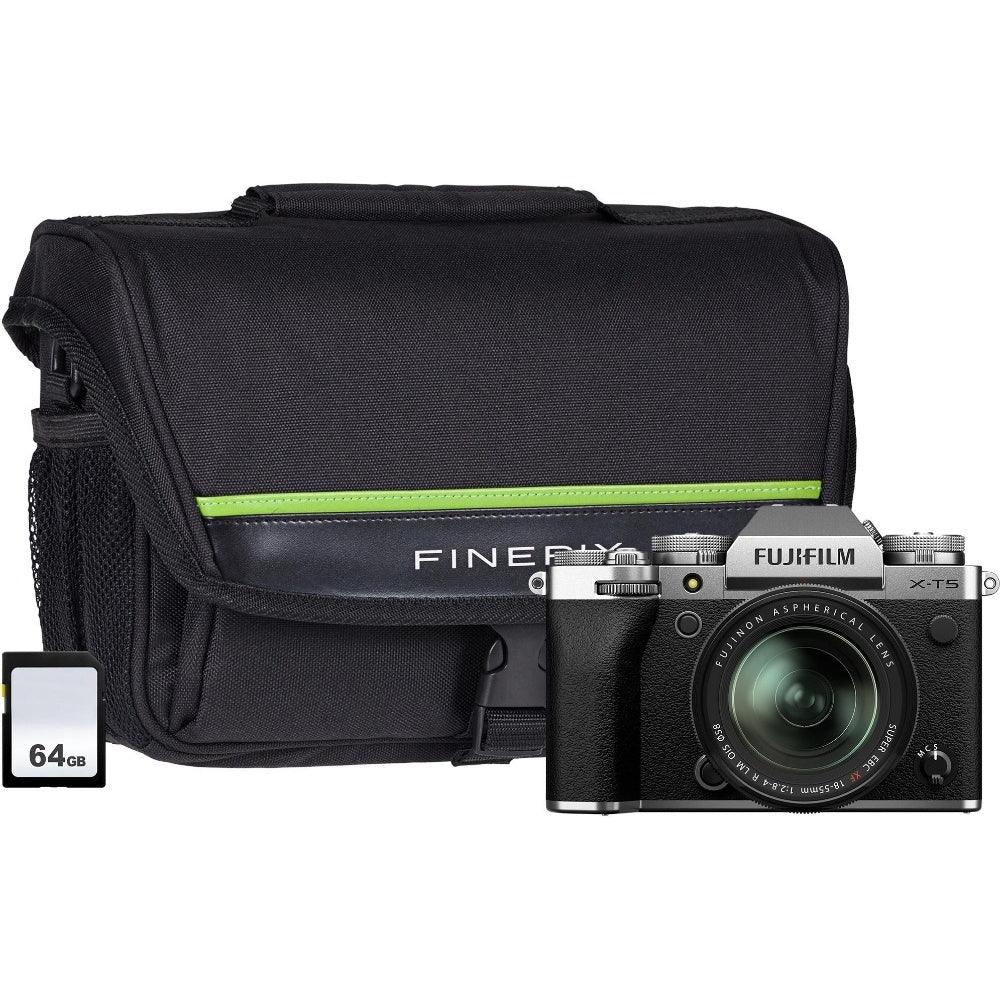 Fujifilm X-T5 Mirrorless Digital Camera - Silver - Camera + XF 18-55mm + Sandisk 64GB SD Card + System Bag