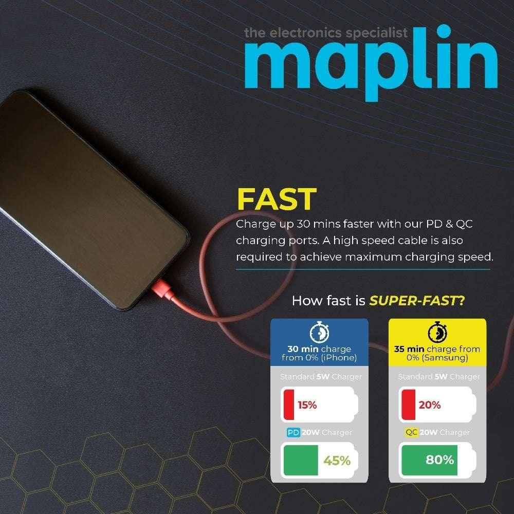 Maplin 5 Port USB Charging Station 4x USB-A/ 1x USB-C PD QC 3.0 60W High Speed Charging 1.6m Cable