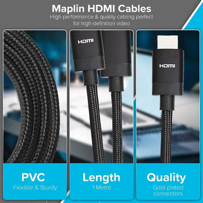 Maplin HDMI to HDMI Cable V2.1 8K Ultra HD 60Hz Braided with Ethernet - 1m