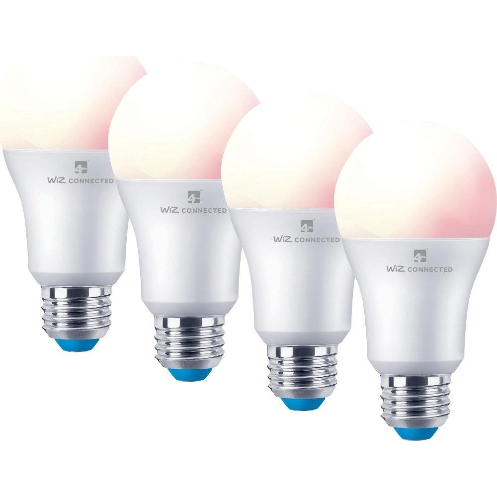 4lite WiZ Connected A60 Dimmable Multicolour WiFi LED Smart Bulb - E27 Large Screw - Pack of 4