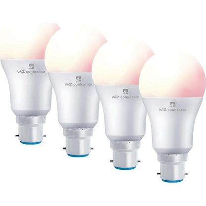 4lite WiZ Connected A60 Dimmable Multicolour WiFi LED Smart Bulb - B22 Bayonet - Pack of 4