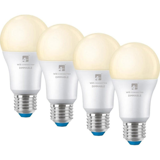 4lite WiZ Connected A60 Warm White WiFi LED Smart Bulb - E27 Large Screw - Pack of 4