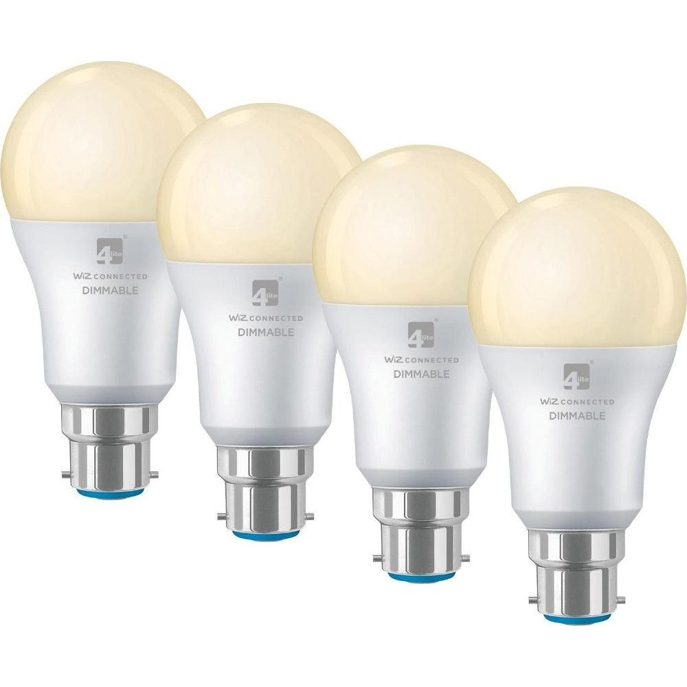 4lite WiZ Connected A60 Warm White WiFi LED Smart Bulb - B22 Bayonet Cap - Pack of 4