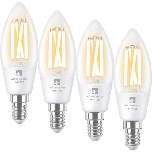 4lite WiZ Connected C35 Candle Filament White WiFi LED Smart Bulb - E14 Small Screw - Pack of 4