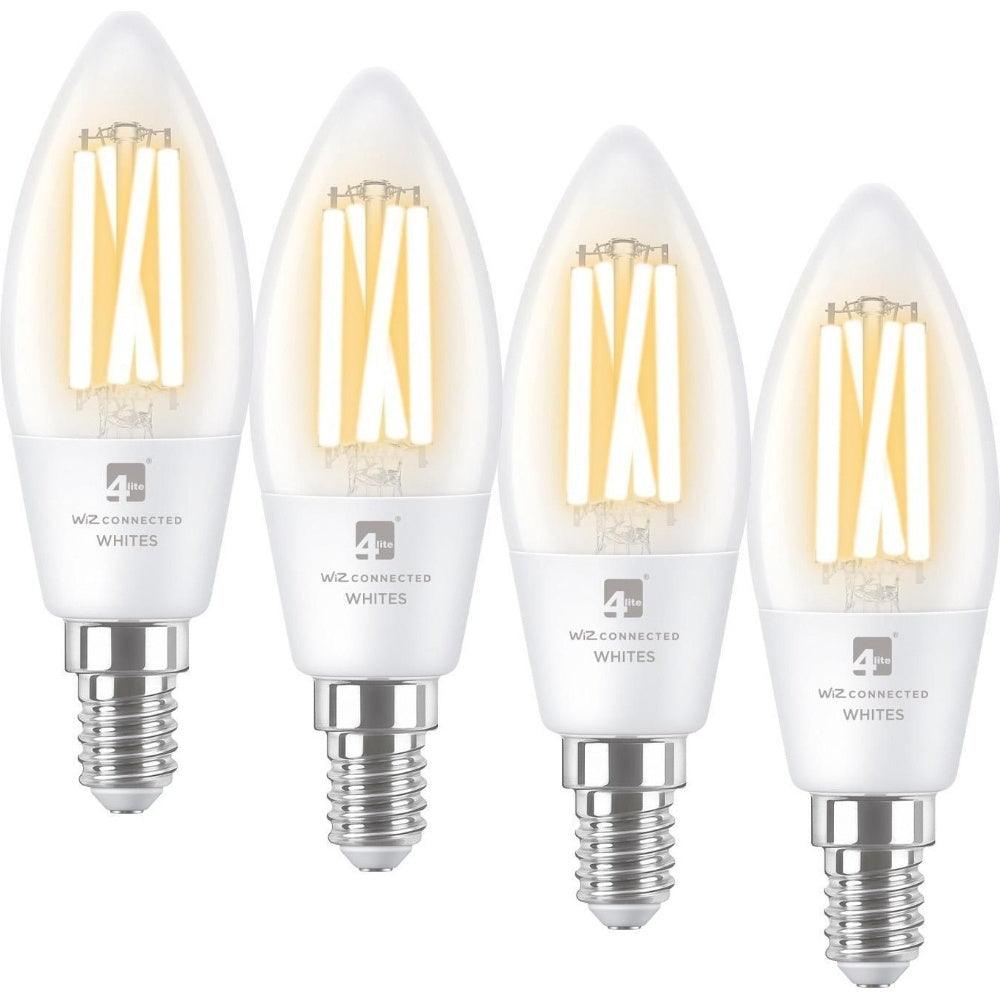 4lite WiZ Connected C35 Candle Filament White WiFi LED Smart Bulb - E14 Small Screw - Pack of 4