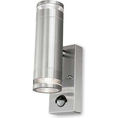 4lite Marinus GU10 Bi-Directional Outdoor Wall Light with PIR - Stainless Steel - Pack of 2