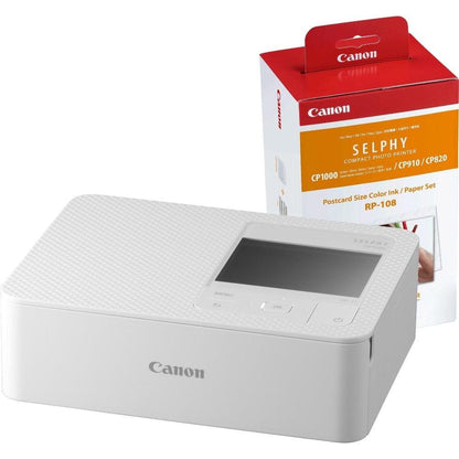 Canon SELPHY CP1500 Wireless Photo Printer inc RP-108 Ink Paper Set - White