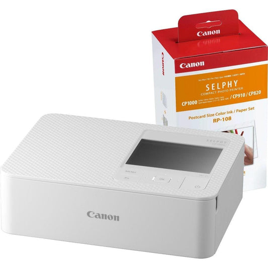 Canon SELPHY CP1500 Wireless Photo Printer inc RP-108 Ink Paper Set - White