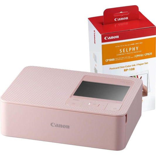 Canon SELPHY CP1500 Wireless Photo Printer inc RP-108 Ink Paper Set - Pink