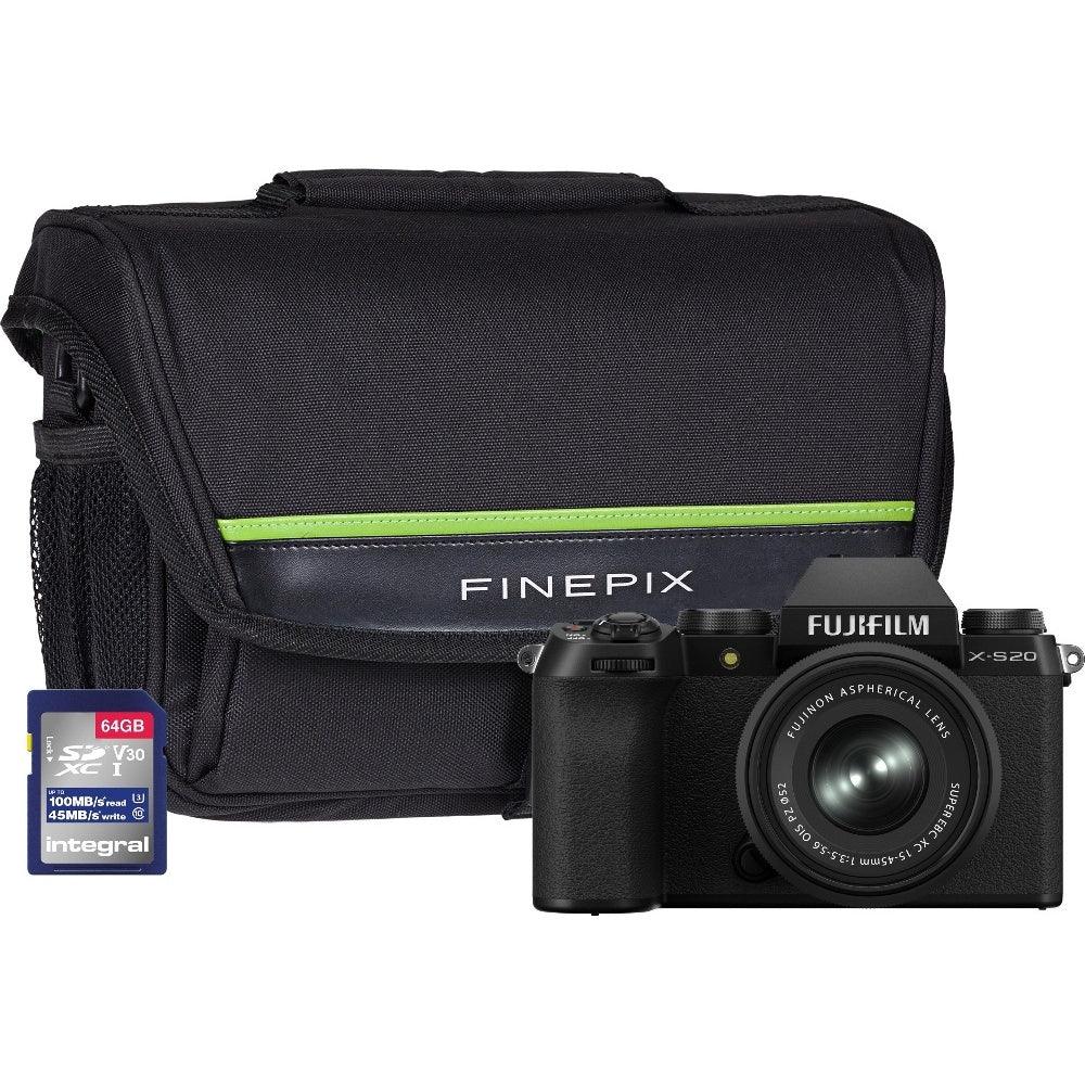 Fujifilm X-S20 Mirrorless Digital Camera - Black - Camera + XC 15-45mm Lens + Sandisk 64GB SD Card + System Bag