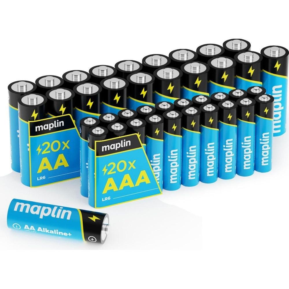 Maplin 20x AA LR6 /20x AAA LR03 7 Years Shelf Life 1.5V High Performance Alkaline Batteries