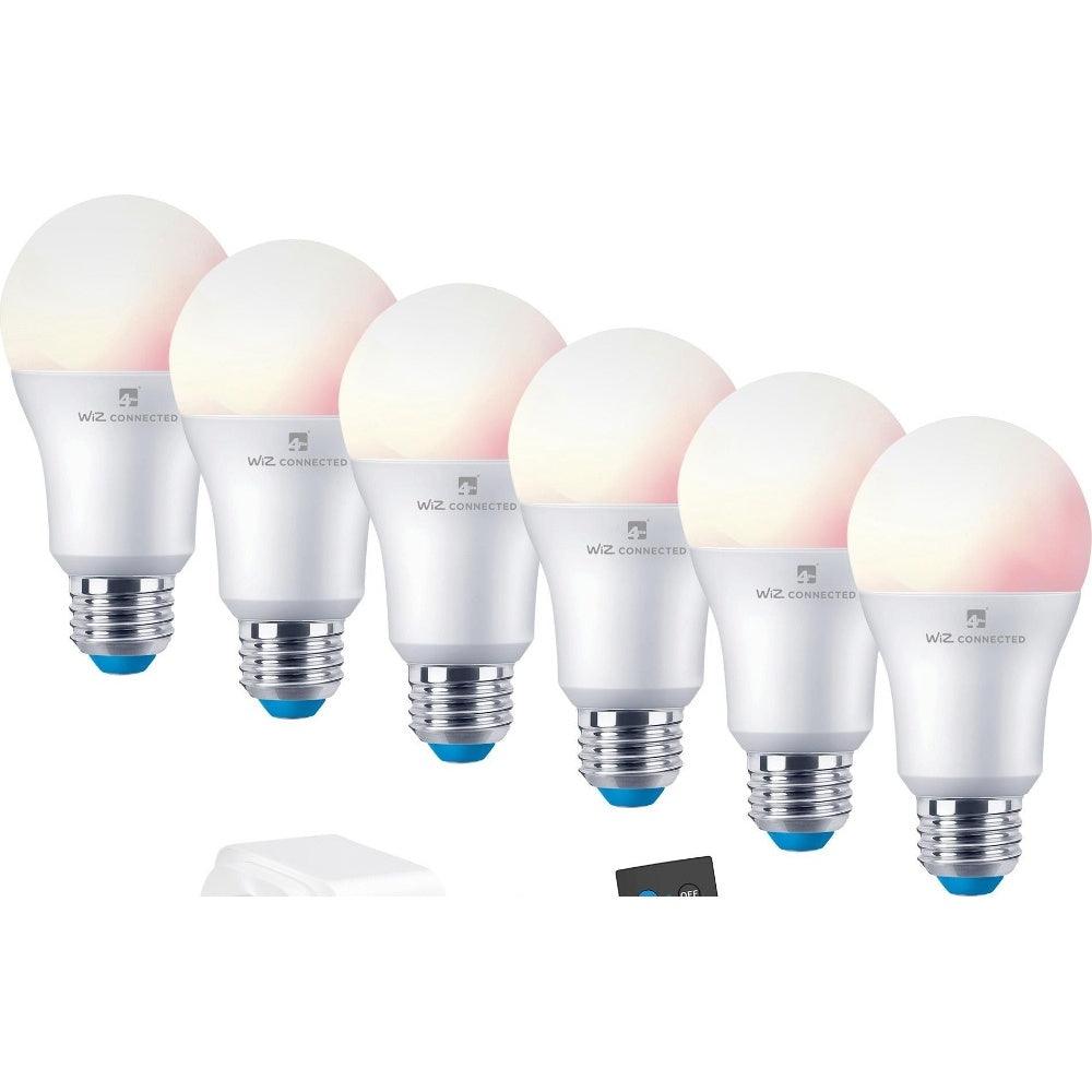 4lite WiZ Connected Smart Lighting Kit including 6x E27 Large Screw Bulbs 1x Remote Control & 2x 3-Pin UK Plugs