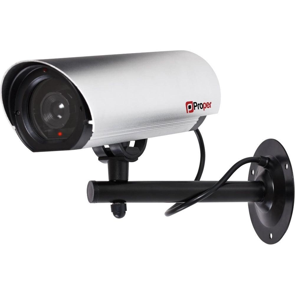 ProperAV Imitation Large Security Camera Aluminium 23cm Body LED Light Silver