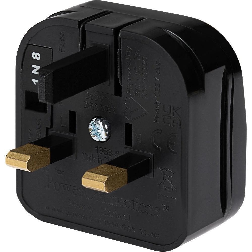 Maplin Euro 2 Pin Plug to UK Mains Plug Converter with 5 Amp Fuse & Screw Cover - Black