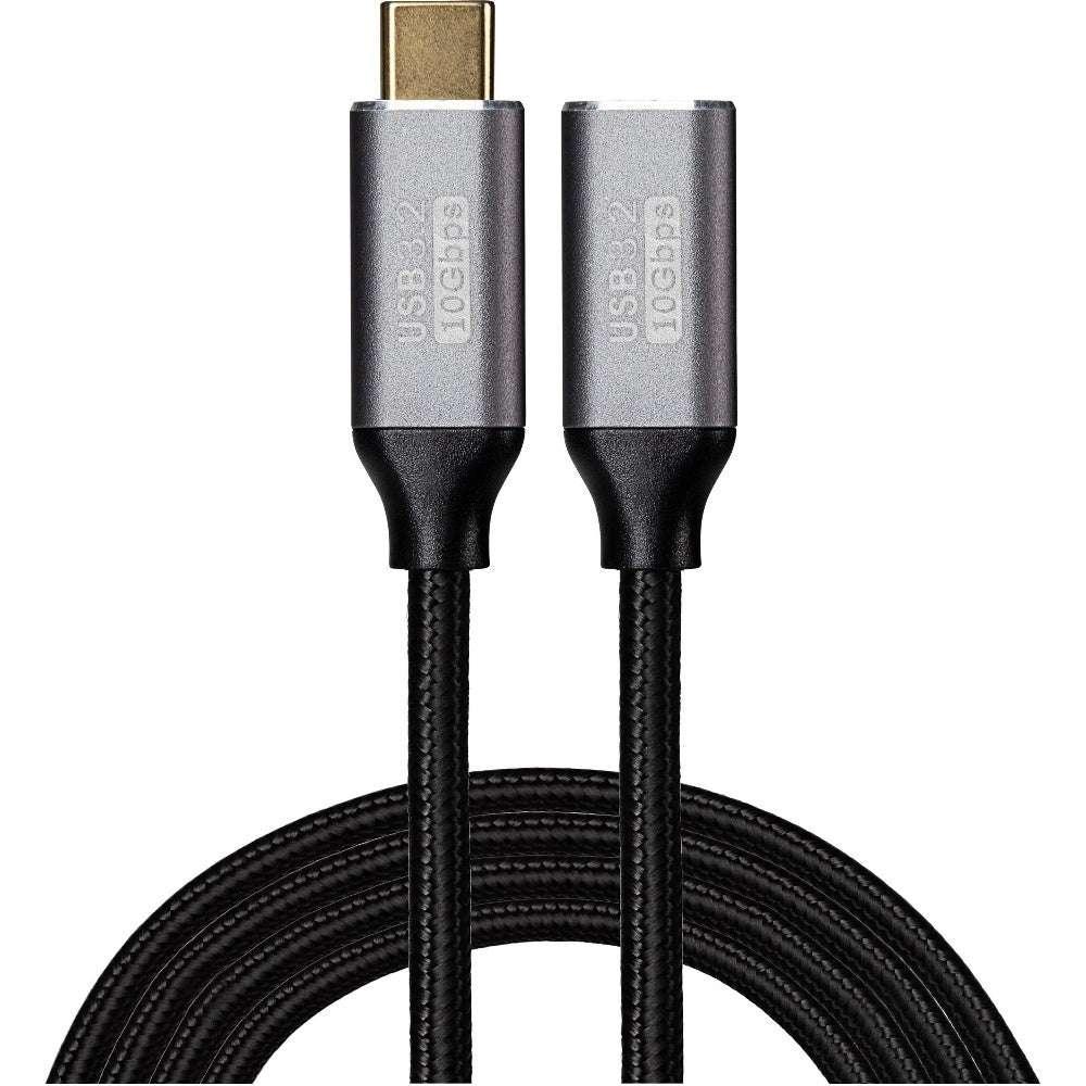 Maplin USB-C Male to USB-C Female 100W Extension Braided Cable - Black - 3m