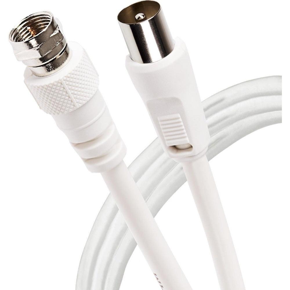 Maplin F Type Male to RF Male Connector TV Satellite Aerial Coaxial Cable - White - 1m