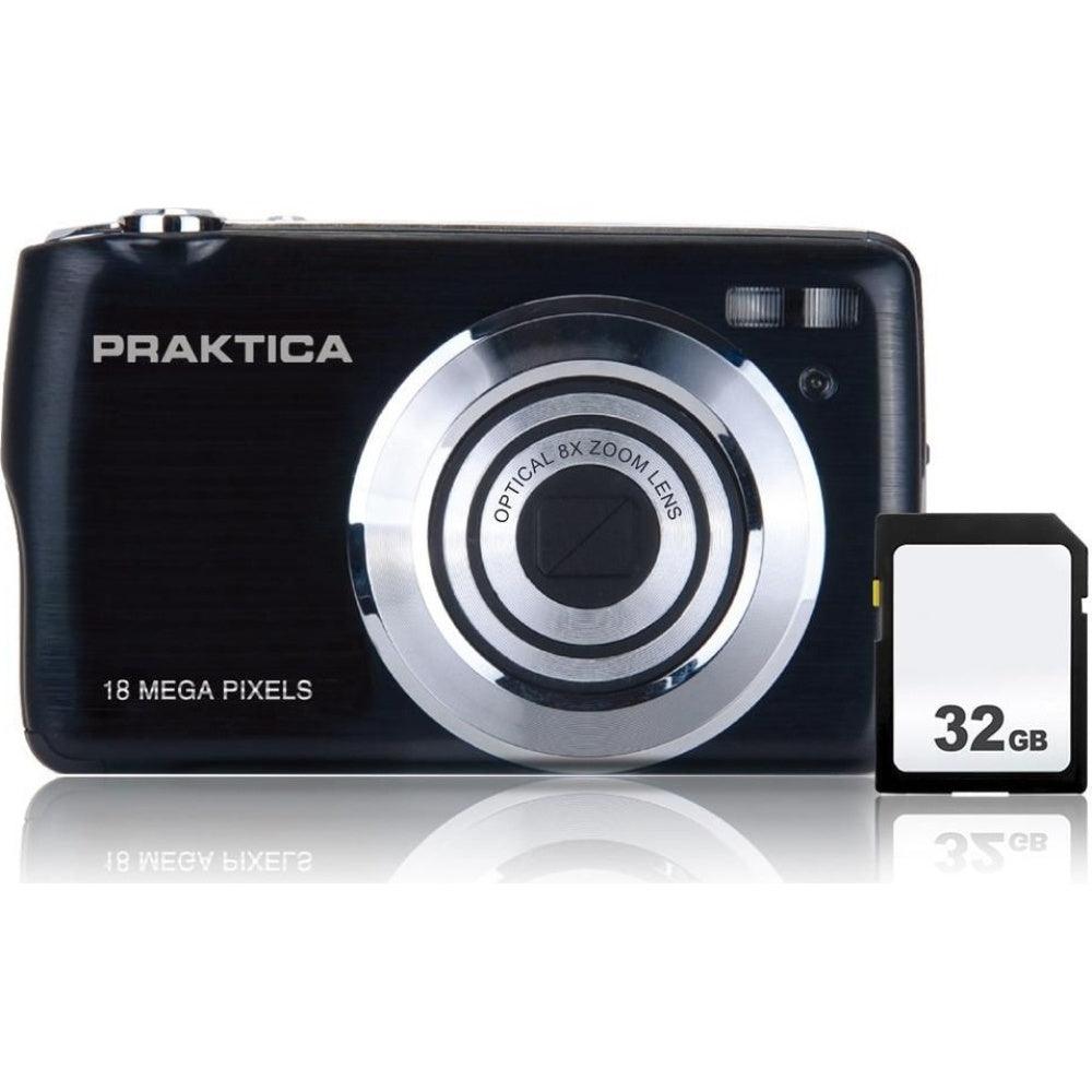 PRAKTICA Compact Digital Camera 18MP 8x Optical Zoom Entry Level Black - Camera + Sandisk 32GB SD Card