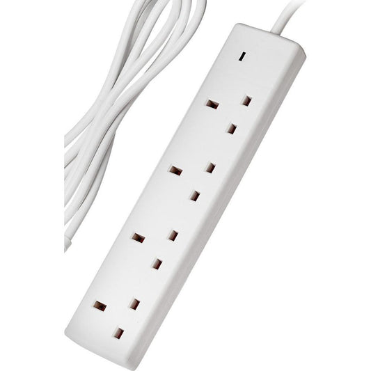 Maplin 4 Socket Extension Lead 4 Gang 240V/50Hz 13A Neon Indicator - White, 2m