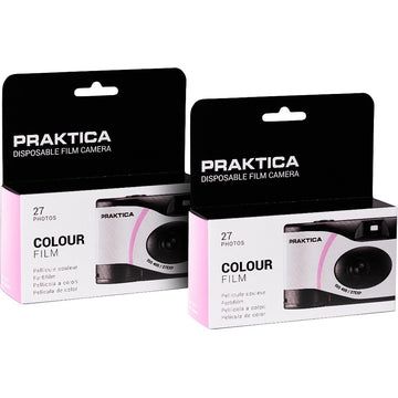 PRAKTICA Single Use Disposable Colour Film Camera with Flash - Pink - Pack of 2 - Compact Film Cameras | Hipeon