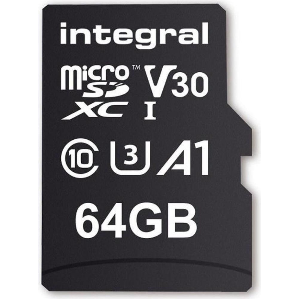 Integral 64GB High Speed V30 UHS-I U3 MicroSDHC/XC Memory Card with Adapter