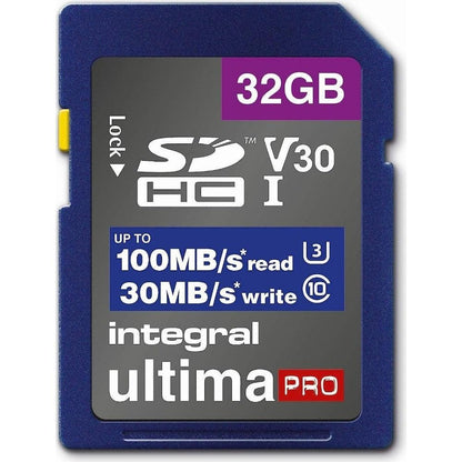 Integral 32GB High Speed V30 UHS-I U3 Class 10 SDHC Memory Card