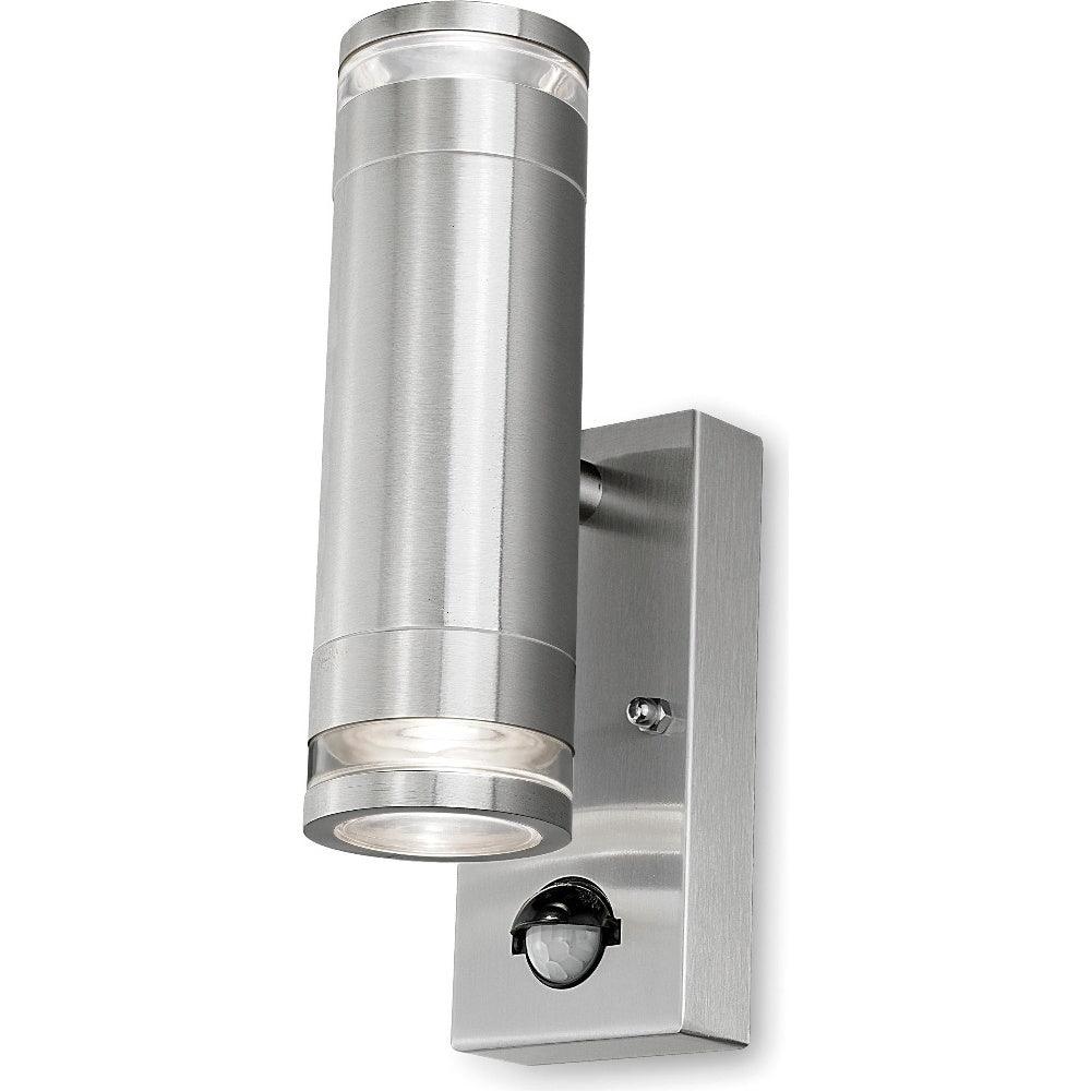 4lite Marinus GU10 Bi-Directional Outdoor Wall Light with PIR - Stainless Steel - Single