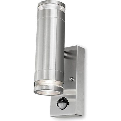 4lite Marinus GU10 Bi-Directional Outdoor Wall Light with PIR - Stainless Steel - Single