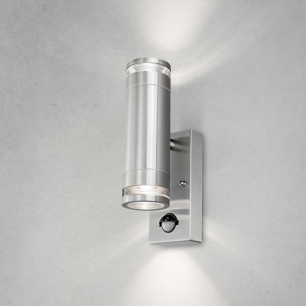 4lite Marinus GU10 Bi-Directional Outdoor Wall Light with PIR - Stainless Steel - Single